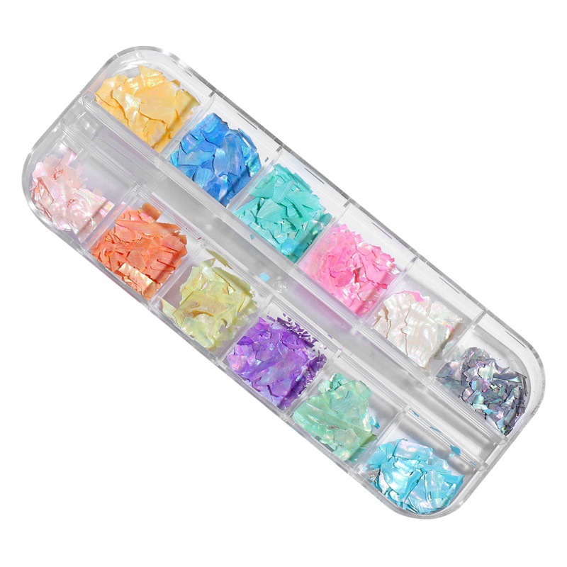 Fragmentos de conchas para decoración de uñas, piezas irregulares, decoraciones transparentes iridiscentes de alto brillo para bricolaje de uñas, decoraciones faciales para maquillaje infantil.