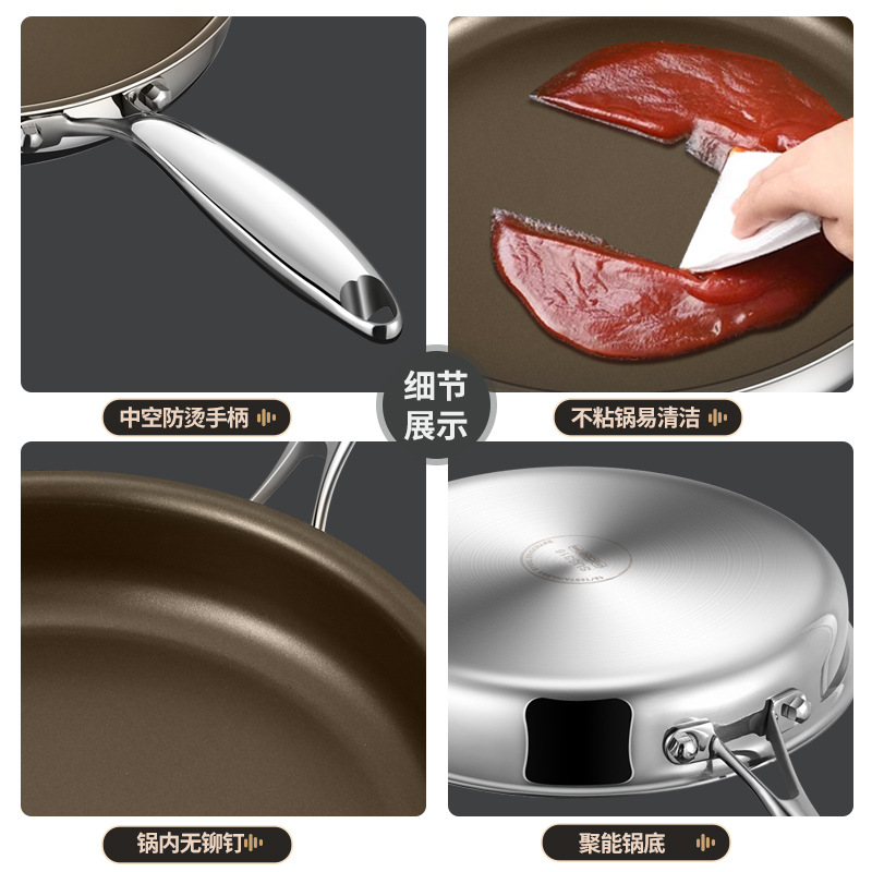 Sartenes de acero inoxidable 316 sin recubrimiento de titanio, panqueques antiadherentes para el hogar, cocina de inducción, bistec especial, olla de tortilla