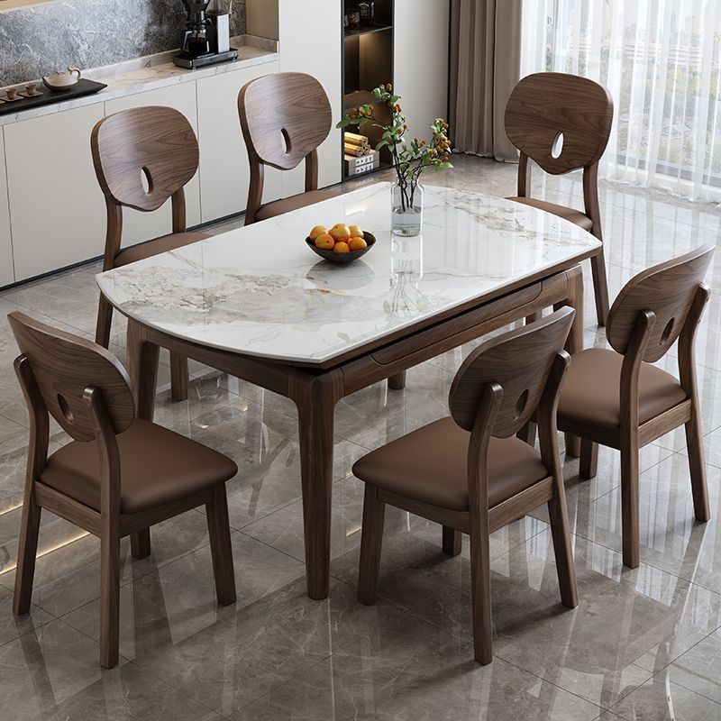 North American Black Walnut Slate Dining Table and Chair Combination Square and Round Solid Wood Dining Table Modern Simple Small Apartment Home
