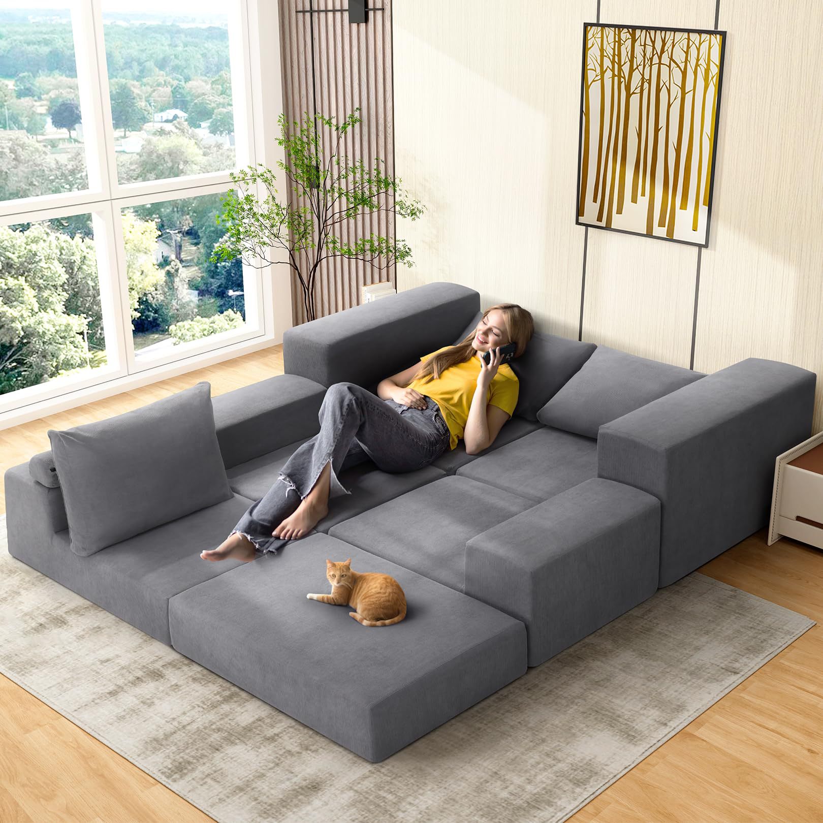 Transfronterizos sin marco modular sofá nubes sofá L-type 3m sofá cama variable suelo sofá esponja de compresión