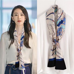 スターの同じタイプの細い細い長さの小さいシルクタオルの女性の春秋の洋気のファッションの韓国の百合の韓国版の装飾のスカーフのマフラー