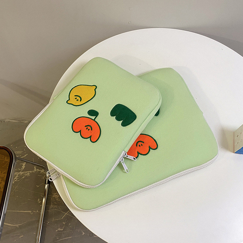 Korean Cartoon Lemon Embroider iPad 11inch Inner Bag Cosmetics Bag Tablet Bag 13.3inch Laptop Bag