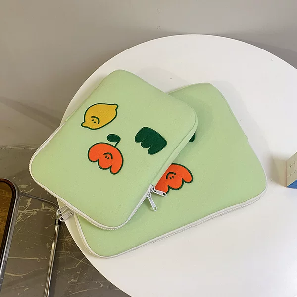 Korean Cartoon Lemon Embroider iPad 11inch Inner Bag Cosmetics Bag Tablet Bag 13.3inch Laptop Bag
