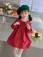女宝宝春季新款韩版洋气草莓绿边翻领连衣裙小女孩甜美公主裙