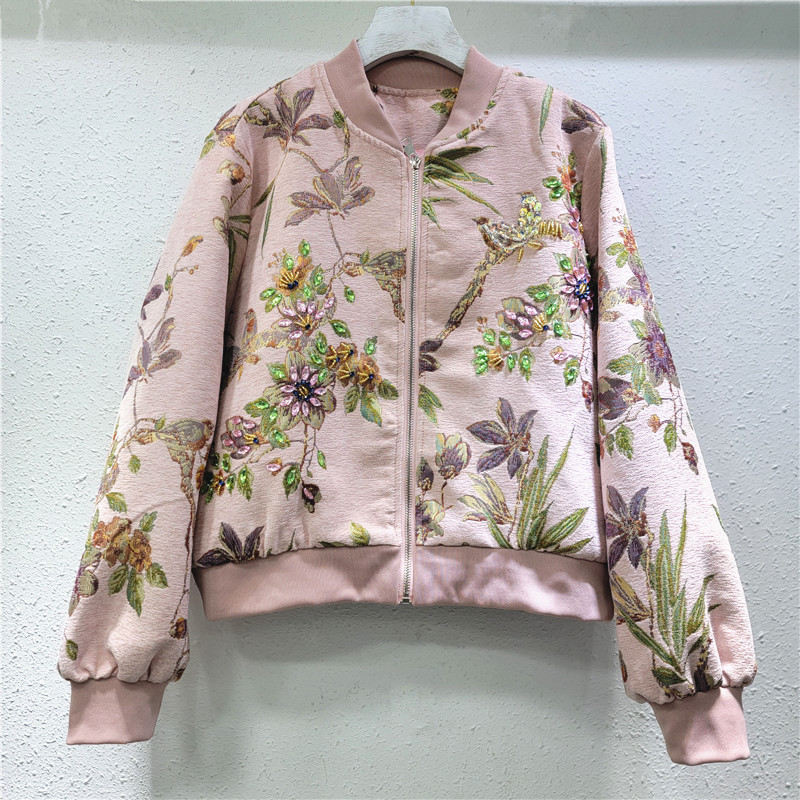 2025 primavera nuevo estilo flocado de alta gama industria pesada bordado con cuentas chaqueta corta ropa de béisbol casual de lujo ligero mujeres