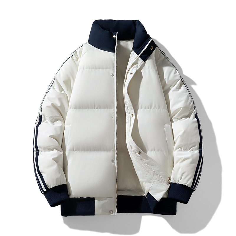 Vêtements rembourrés en coton rayé à col montant pour hommes et femmes, vêtements rembourrés en coton épais haut de gamme, vestes rembourrées en coton amples pour couples (hommes)_voghion.com
