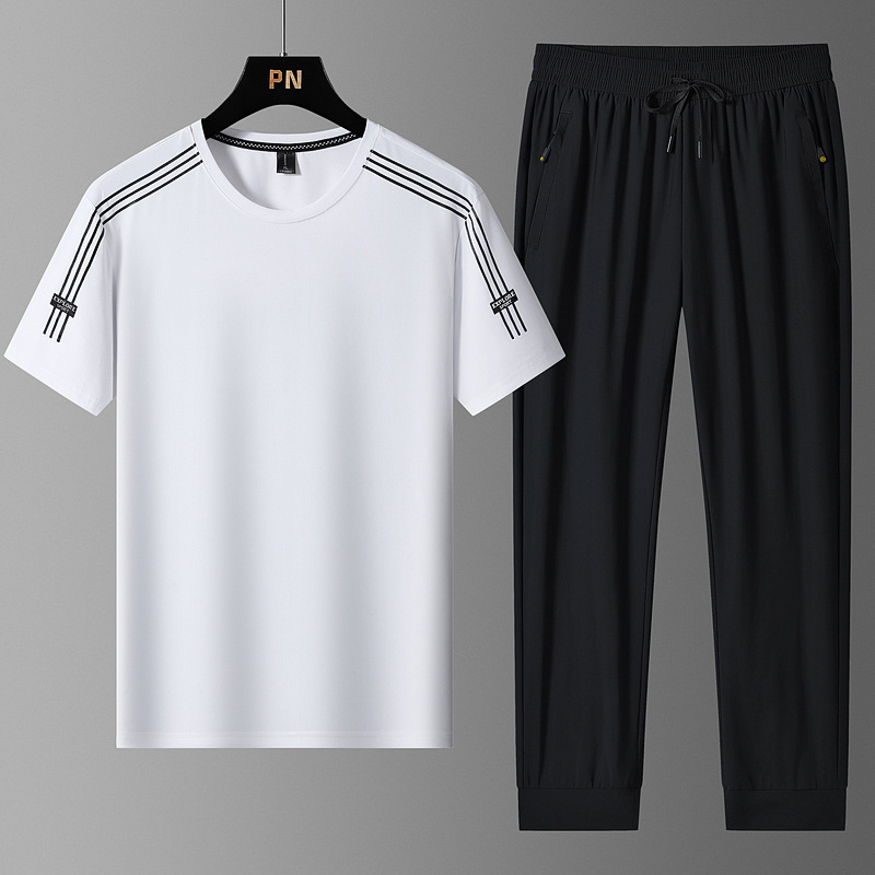 Super tamaño de verano hombre helado juego deportivo hombre delgado rápido secado pantalones de manga corta estilo coreano casual de dos piezas para hombre