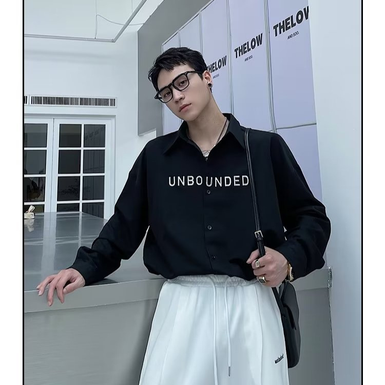 Four Seasons 2024 Camisa de moda con letras para hombre Camisa de moda delgada de manga larga casual