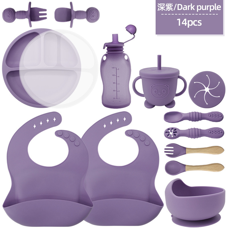 Juego de vajilla para niños, productos para bebés, tazón de silicona, tenedor, cuchara, tazón de comida para bebés, plato, vajilla de silicona de grado alimenticio