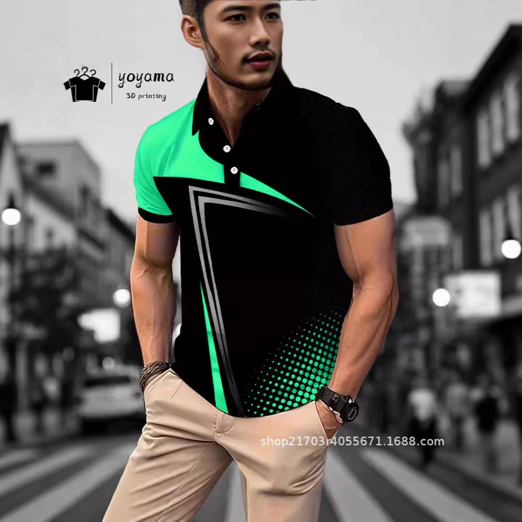 2025 Cross-Border Foreign Trade 3D Digital Trendy New Printed Series Men's Casual Simple Polo Shirts Factory Direct Sales