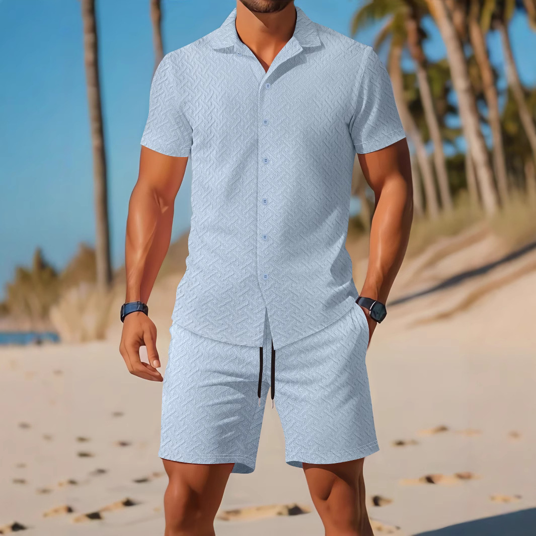 Lässiges Kurzarmhemd- und Shorts-Set für Herren – Sommer-Outfit aus atmungsaktiver Baumwollmischung mit kontrastierendem Farbdesign, S/M/L/XL/XXL_voghion.com