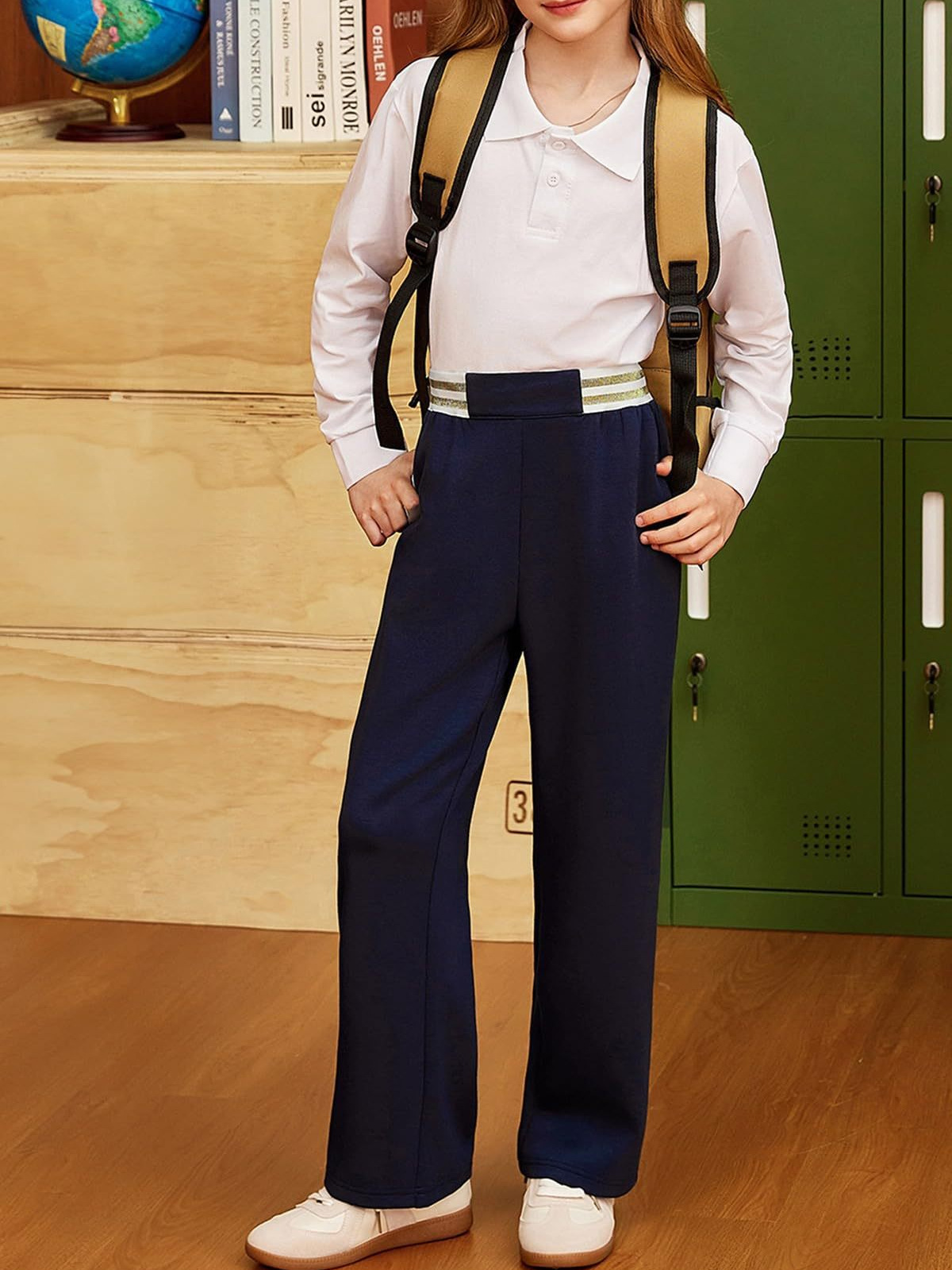 Cross-border retro-style elastic high-waisted solid color straight-leg drapey casual knit pants for older girls