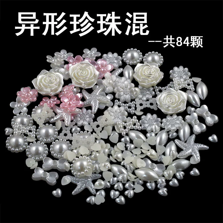 Flat‑Back Pearl Beads Set, Mixed Shapes 2–12 mm, Milky‑white & Peach Assortment