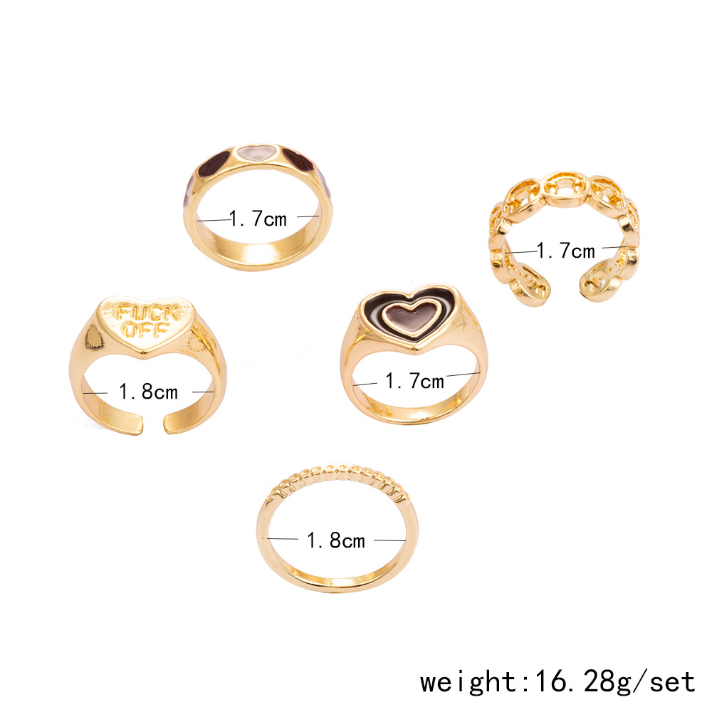 European and American cross-border new fashion retro hip-hop heart-shaped ring peach heart letter op