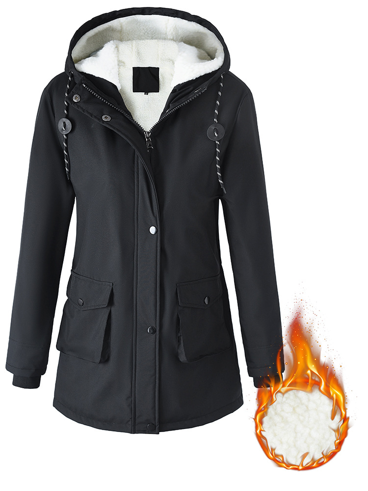 Women’s Winter Parka With Hood – Lambswool-Lined Cotton Padded Jacket, Warm Plush Outerwear For Cold Weather (Black/Pinkish/Olive, S-XXL)_voghion.com
