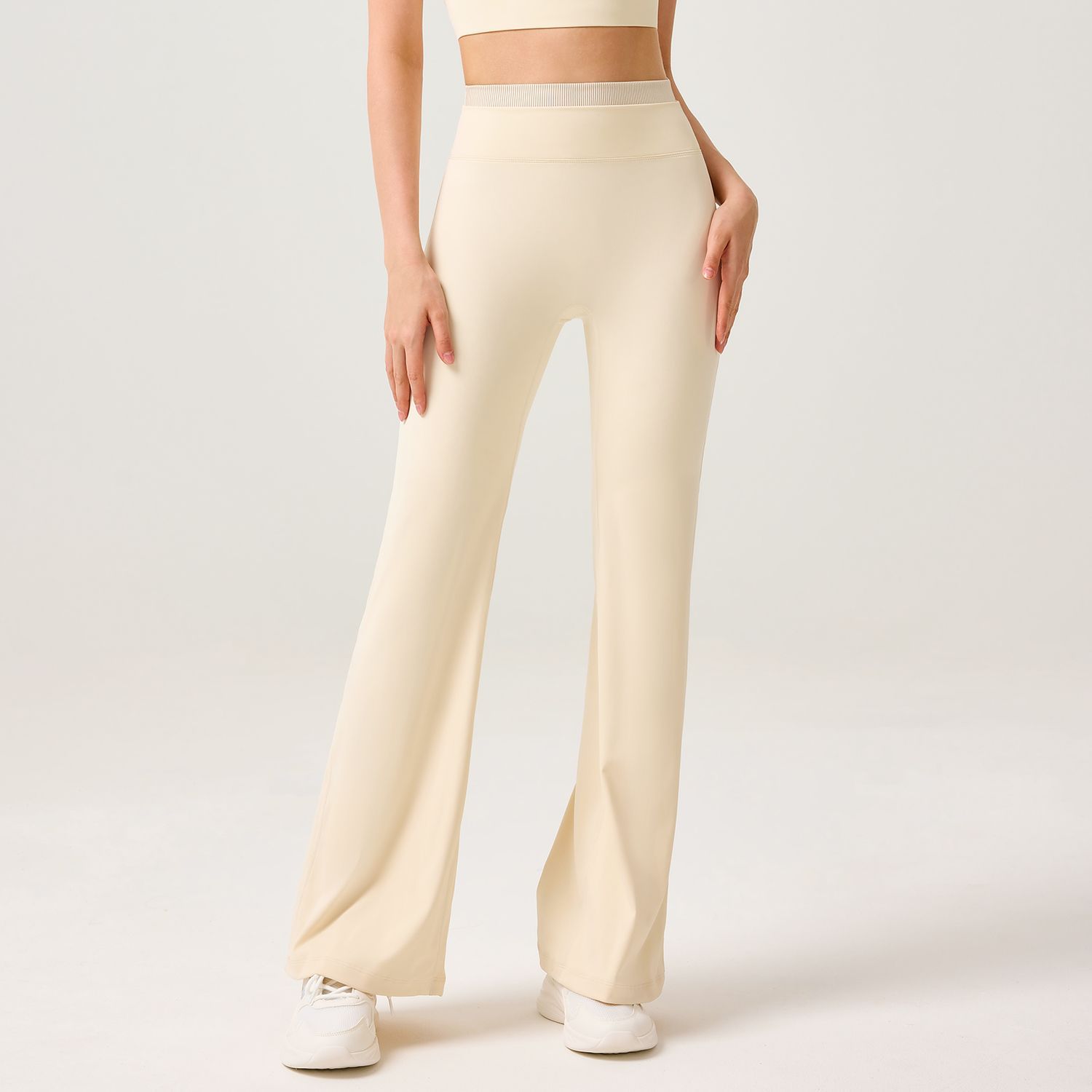 【Precio fijo】Pantalones anchos de yoga para mujer, de cintura alta, que realzan los glúteos, pantalones acampanados informales, sensación de ligereza, pantalones largos ajustados para deportes y correr