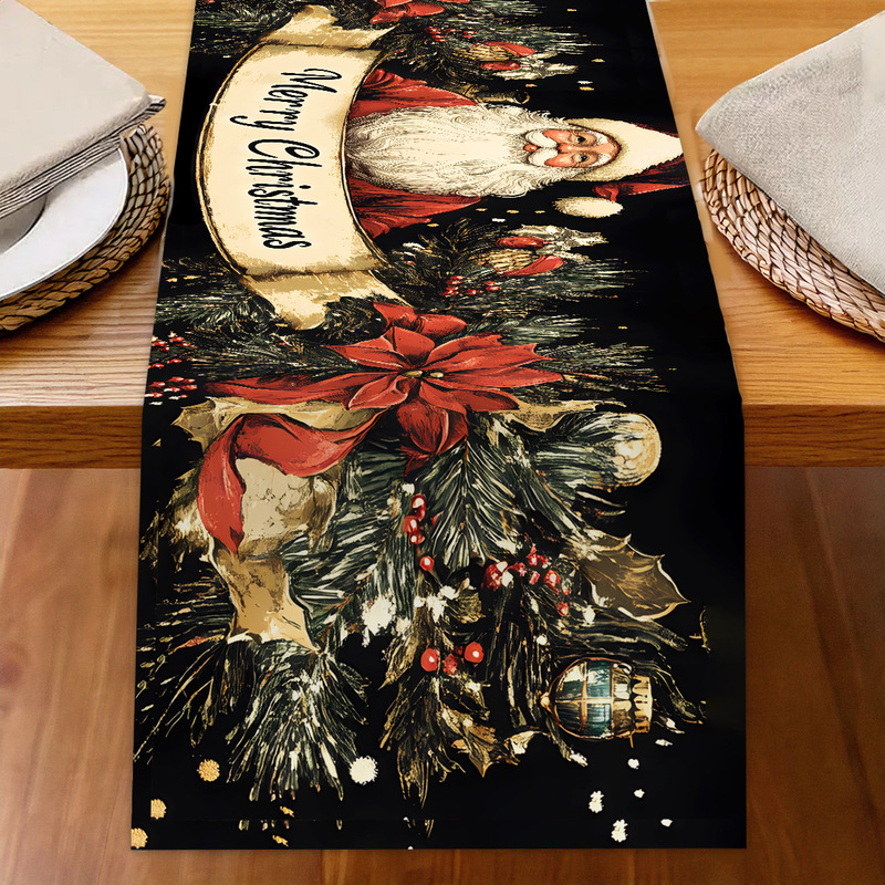 クロスボーダークリスマスリネンテーブルフラグ漫画サンタクローススノーフレークプリントテーブルクロスリビングルームカウンター装飾テーブルクロス|undefined