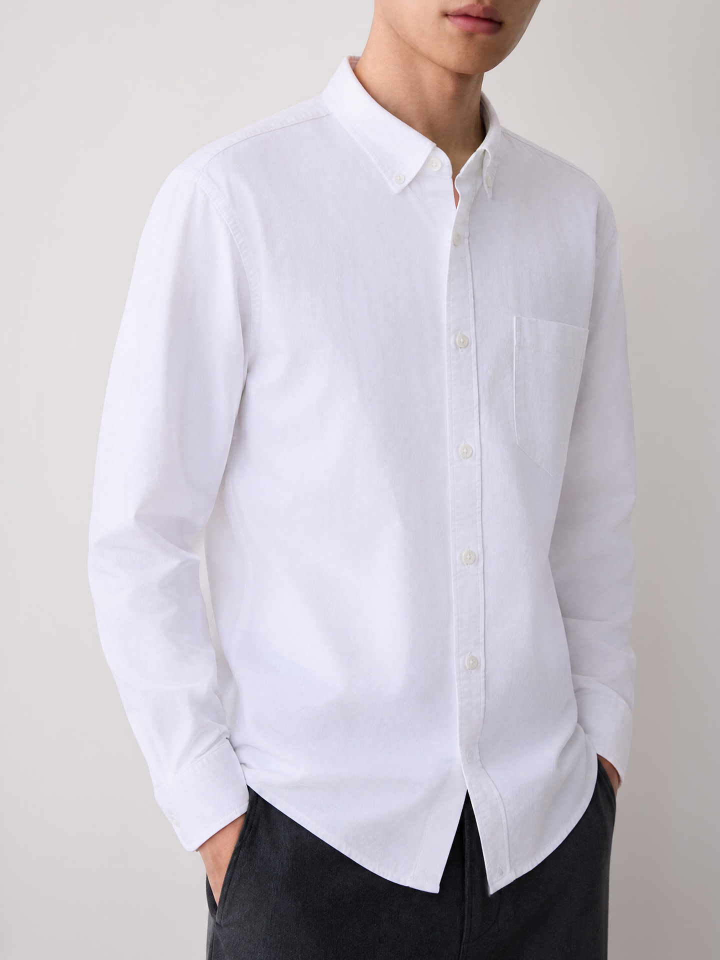 Áo sơ mi nam dài tay cotton trơn phong cách công sở — màu xanh nhạt
