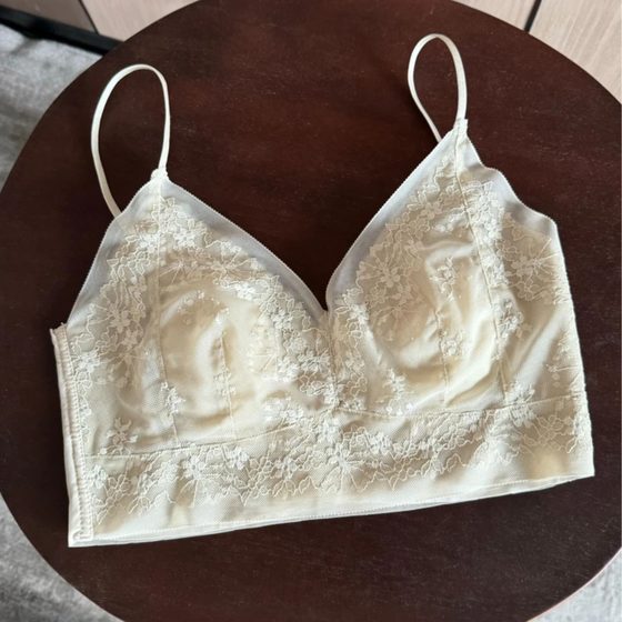 2024 New French Rabbit Underwear Lace Ultra-Thin One-Piece Big Breast Revealing Small No Wires Beautiful Back Bra