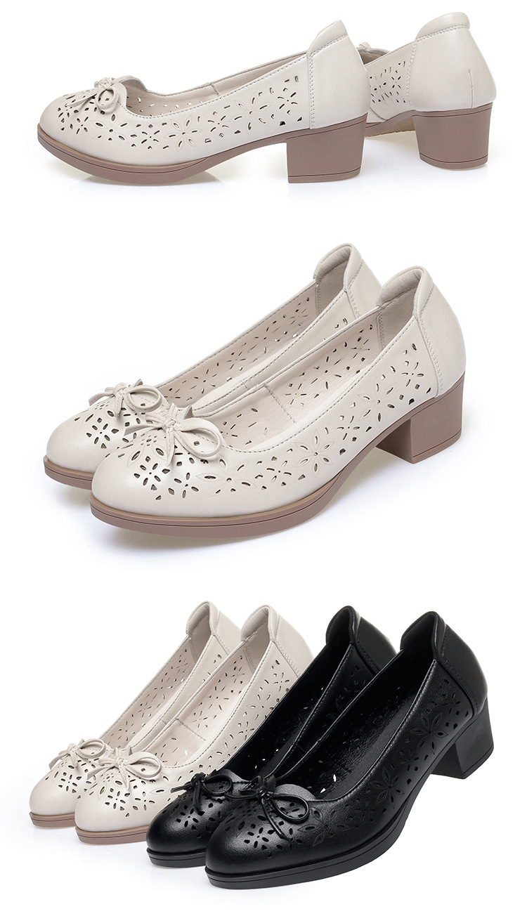 Giày sandal nữ da mềm đế bệt chống trượt — màu be chi tiết 15