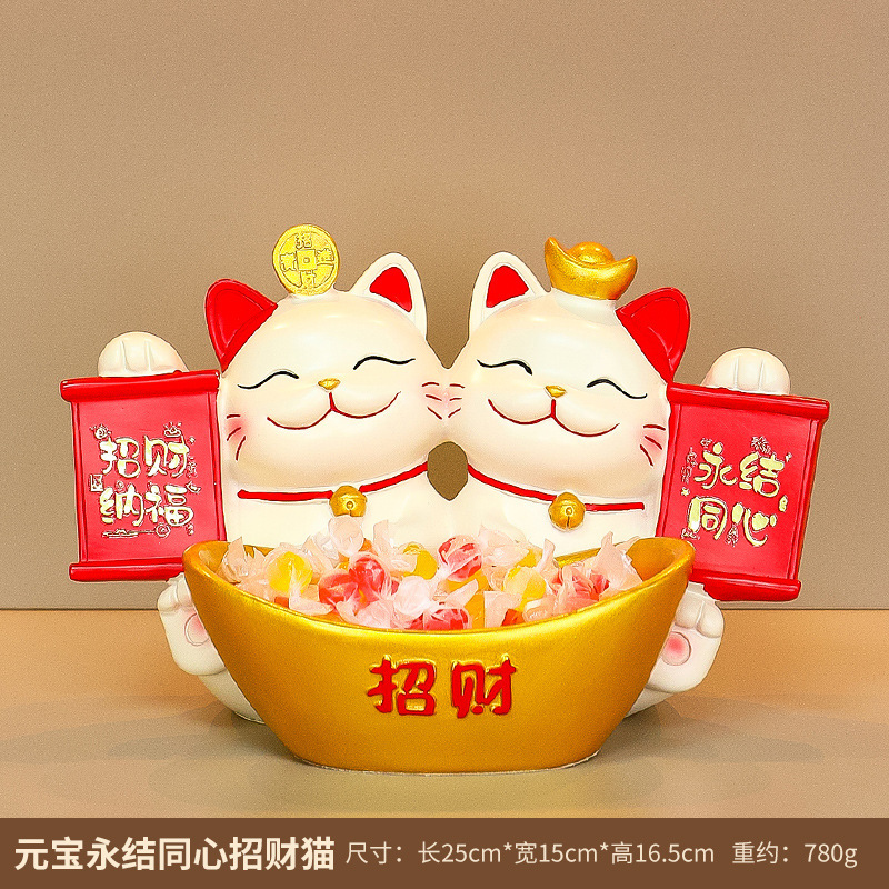 新款双猫收纳置物架玄关家居摆件永结同心布置新房装饰品新婚礼品|undefined