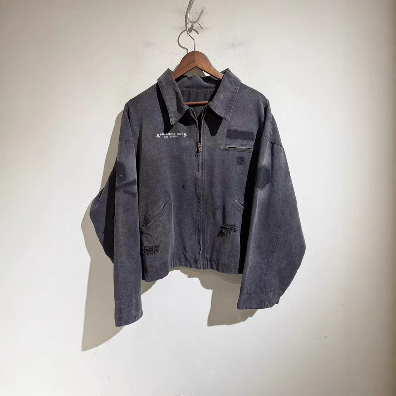 G/R Vintage Washed Distressed Detroit Zipper Workwear Trendy Jacket Shirt Long-Sleeve Autumn Denim G/R Vintage Washed Distressed Detroit Zipper Workwear Trendy Jacket Shirt Long-Sleeve Autumn Denim