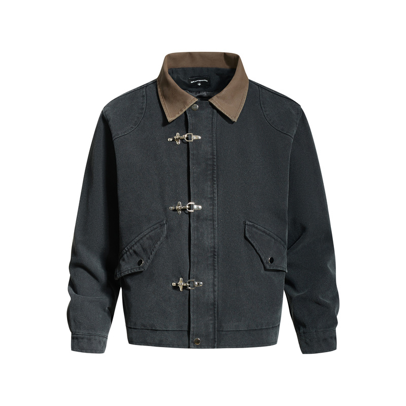 9980 American Retro Autumn and Winter Unisex Street Fashion Bead Canvas Metal Buckle Design Men's Loose Jacket