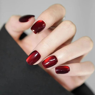 Handmade phototherapy Cherry Crystal cat eye 24 pieces nail beauty piece wear nail autumn and winter high-grade white nail fake nail