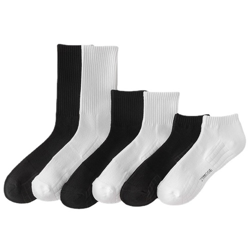 Men's mid-calf socks towel bottom thickened pure cotton long-tube sports socks sweat-absorbent and deodorant black and white high-top basketball socks for men