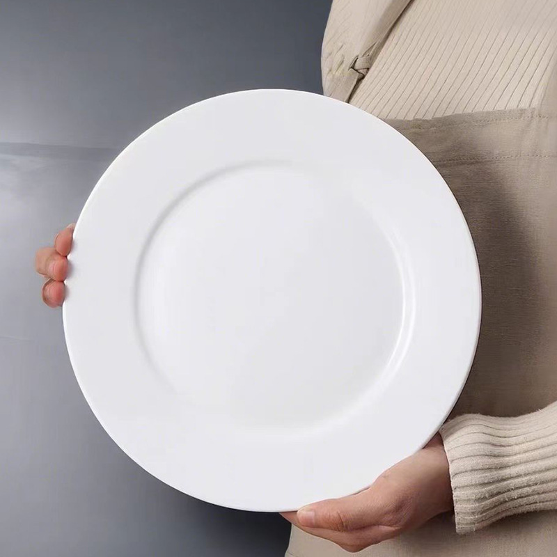 Wholesale Gold-Rimmed Round Household Pure White Ceramic Flat Plate Dessert Fruit Plate Creative Logo Holiday Gift Bone China Plate