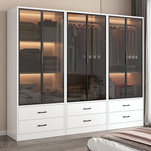Wardrobe for Home Use, Modern Light Luxury Cabinet, Children's Glass Door, Economical Rental Room, Bedroom, Small Apartment Wardrobe