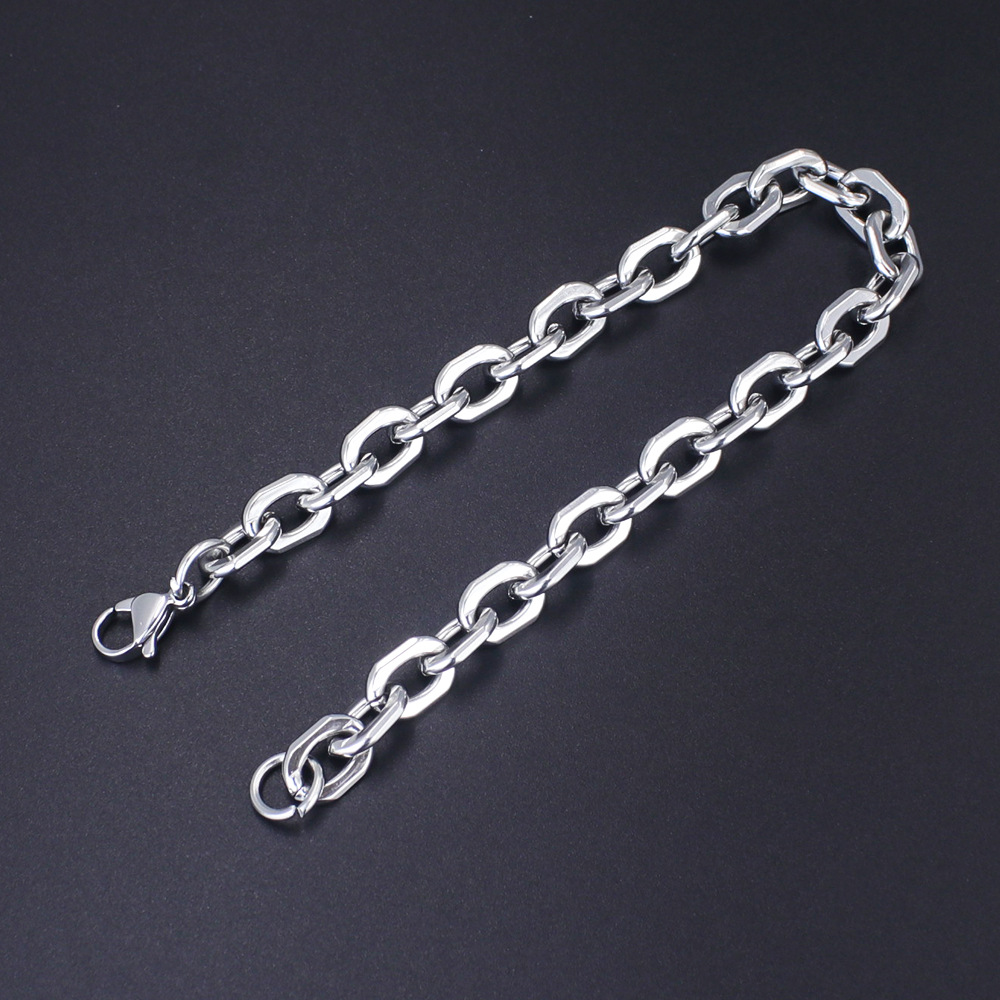 Hammered Cross Octagonal Cuban Link Chain Bracelet For Men_voghion.com
