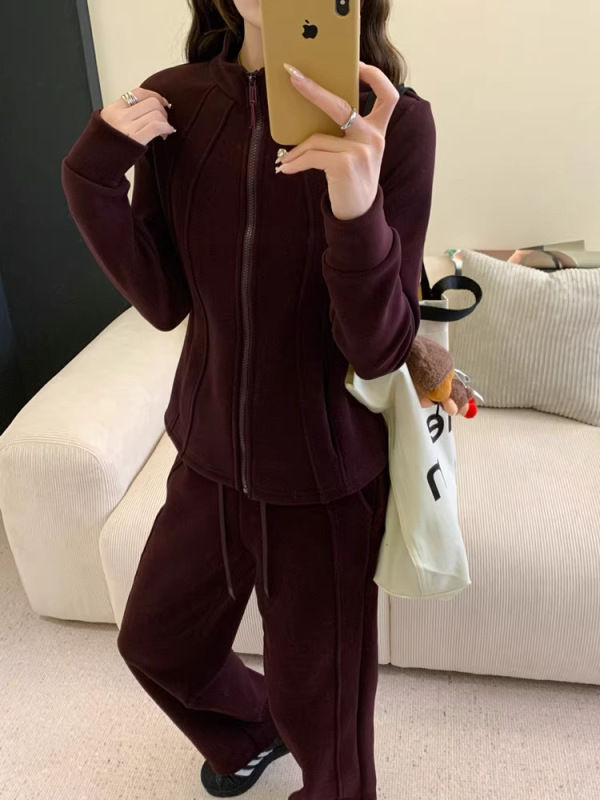 桑坡新款露露三代防风加厚款绵羊毛套装女保暖显瘦连帽运动两件套|undefined