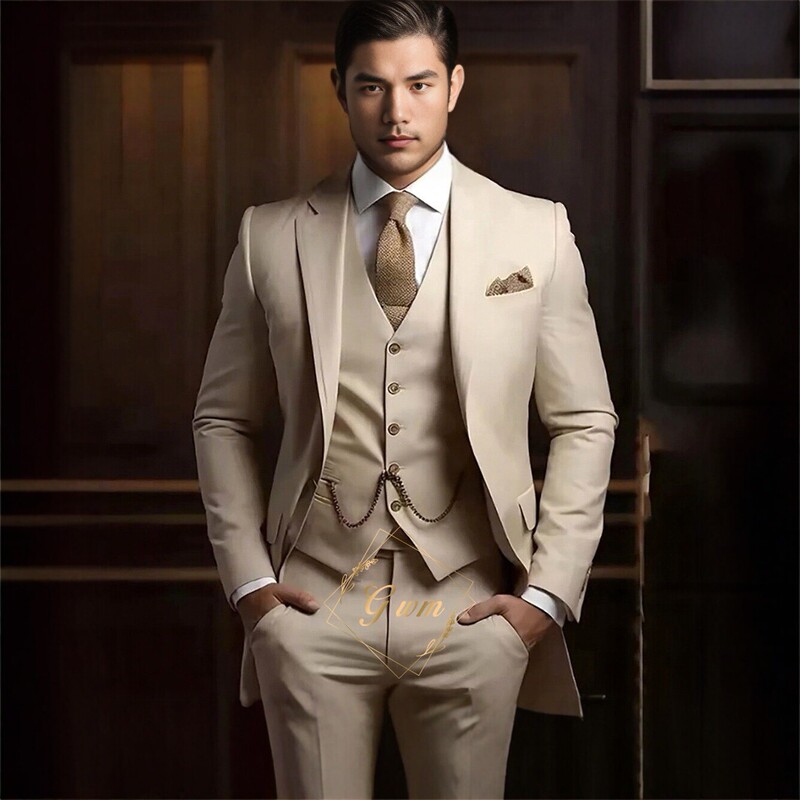 Men's High-End Gentleman's Three-Piece Suit, European and American Size, Formal Groom Outfit for Weddings and Banquets Men's High-End Gentleman's Three-Piece Suit, European and American Size, Formal Groom Outfit for Weddings and Banquets