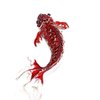 Red Koi Fish Brooch with Full Diamond Enamel, Goldfish Pin, Two Color Options, Alloy Animal Brooch (Yaxa sancaqları) - yncp2782-red-koi