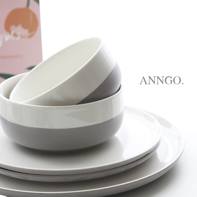 LZ Lujia nuevo traje de vajilla de cerámica mate de dos colores nórdico simple placa plana grande Placa de carne Placa de postre