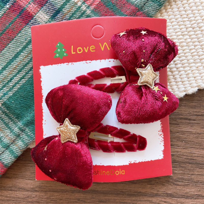 Christmas Bow Hairpin Red And Green Glitter Hair Accessory_voghion.com