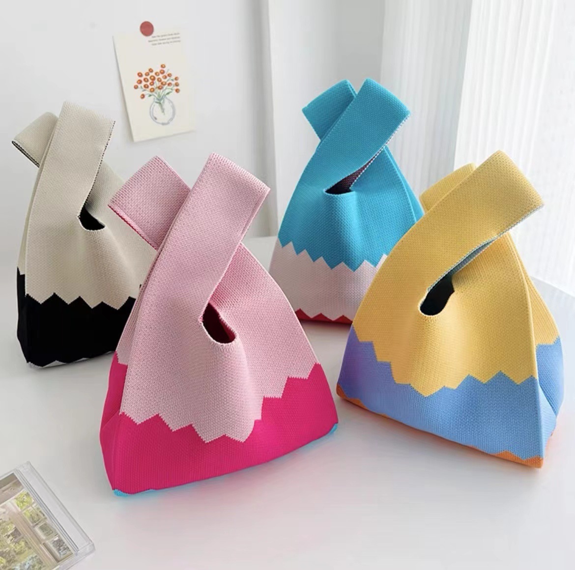 小众设计ins网红针织彩色背心包百搭拼色马甲包手提包便携便当包