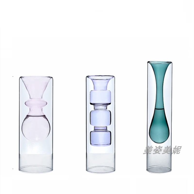 Nórdico ins transparente vidrio doble color florero creativo hidropónico flor salón decoración del hogar Decoración