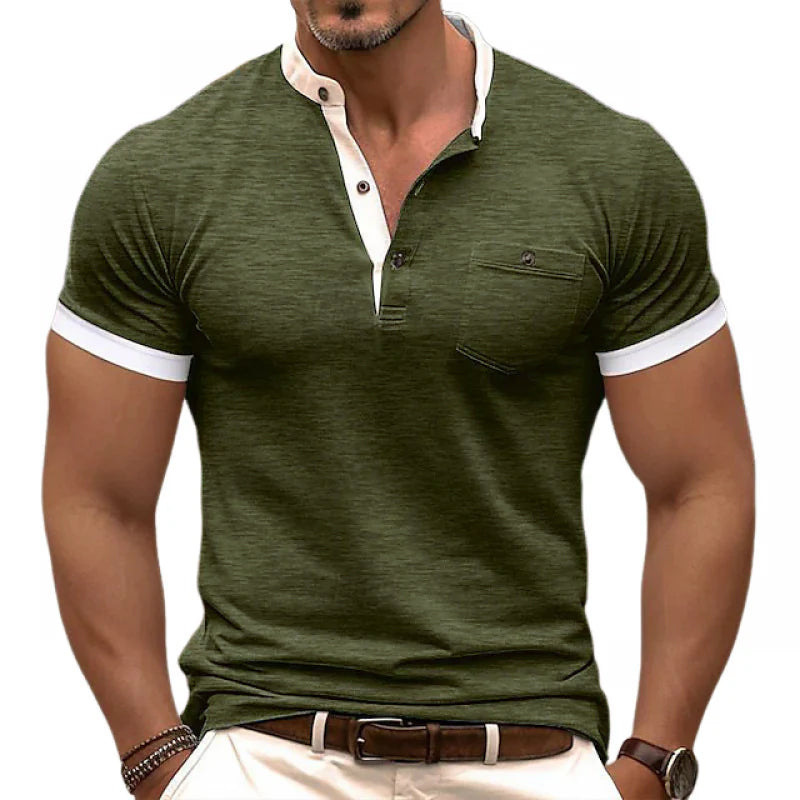European and American Style Short-Sleeve T-Shirt for Men, Regular Shoulder, Stand-Up Collar, Summer Polo Shirt, Slim Fit Pullover Top, Cross-Border Foreign Trade Men's Clothing