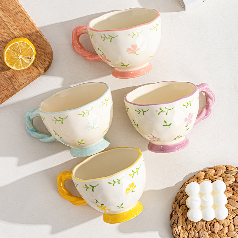Estilo pastoral japonés, ligero y lujoso, bajo vidriado, fresco y lindo, taza de cerámica de alto valor, taza de café, taza de desayuno