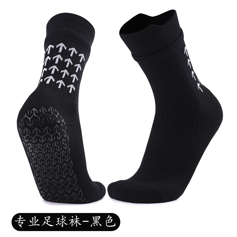 Calcetines de fútbol de goma de punto profesional transfronterizo calcetines antideslizantes de tubo medio de entrenamiento para hombres calcetines deportivos absorbentes de sudor de fondo de toalla al por mayor