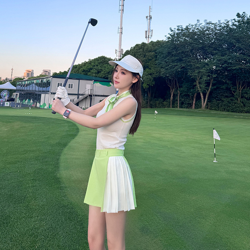 Summer New Golf Clothing Women's Fashion Slimming Sleeveless Top Quick-Drying Pleated Short Skirt Pants Suit