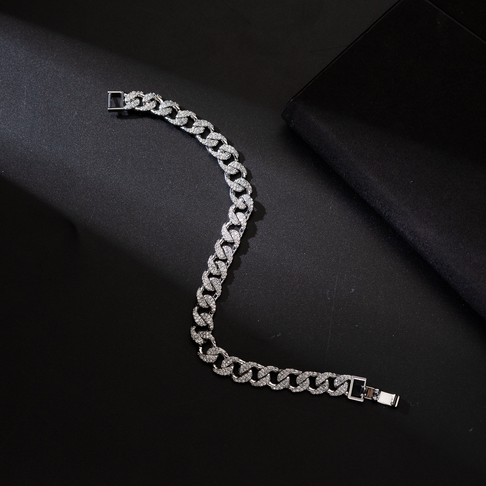 New Trendy Wide Version Hip-hop Men's Personalized Bubble Full-diamond Cuban Bracelet, European And American Street Rap Accessorie_voghion.com