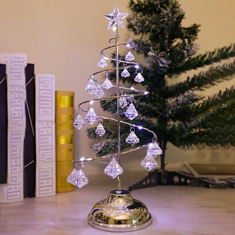 LED lámpara de noche de hierro forjado cristal lámpara de árbol de Navidad lámpara de pentaco habitación decoración de atmósfera festiva pequeña lámpara de escritorio