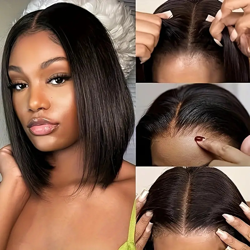 Lace Short Bob Wig Front Lace Wig Women's Wave Head Short Straight Hair Natural Daily Full Head Set