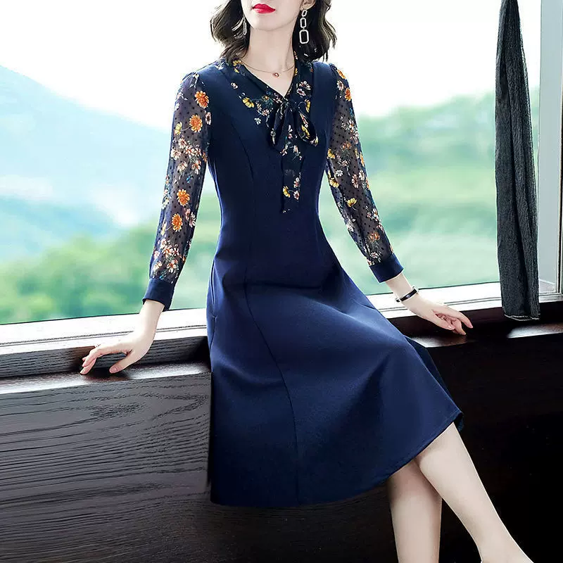中老年妈妈装秋装加肥加大连衣裙女2023新款高档洋气遮肚宽松裙子
