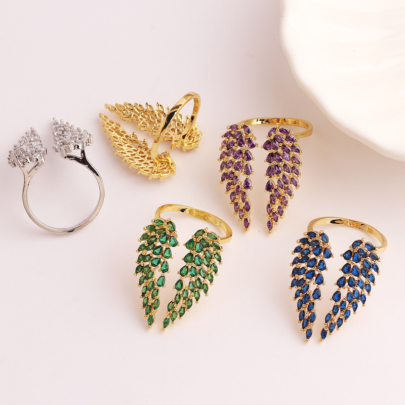 Rings Classification Fashion Wings Copper Gold Plated Zircon Rings In Bulk