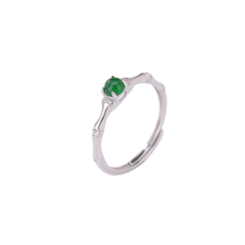 Nhẫn bạc S925 mở điều chỉnh hạt tròn treo ngọc bích hình hươu — Mở một size