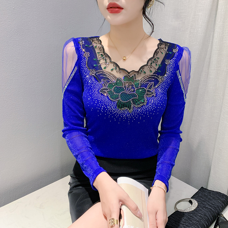 [Fábrica en stock] Otoño y invierno de 2025 nuevo estilo de manga larga estilo de estilo extranjero V-collar encaje collar taladro empalme image 8